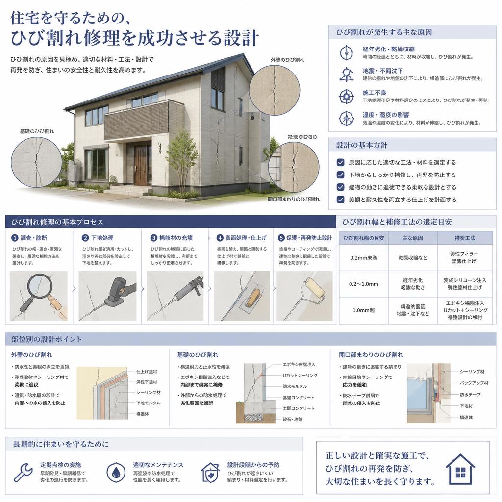 住宅を守るための、ひび割れ修理を成功させる設計