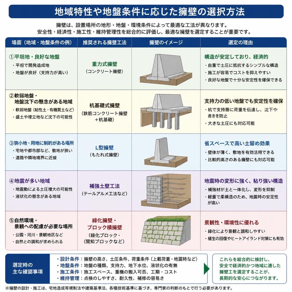 地域特性に応じた擁壁選び
